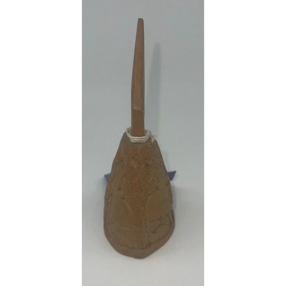 Wooden Indonesian Bali Flower Hand Carved Bell 5